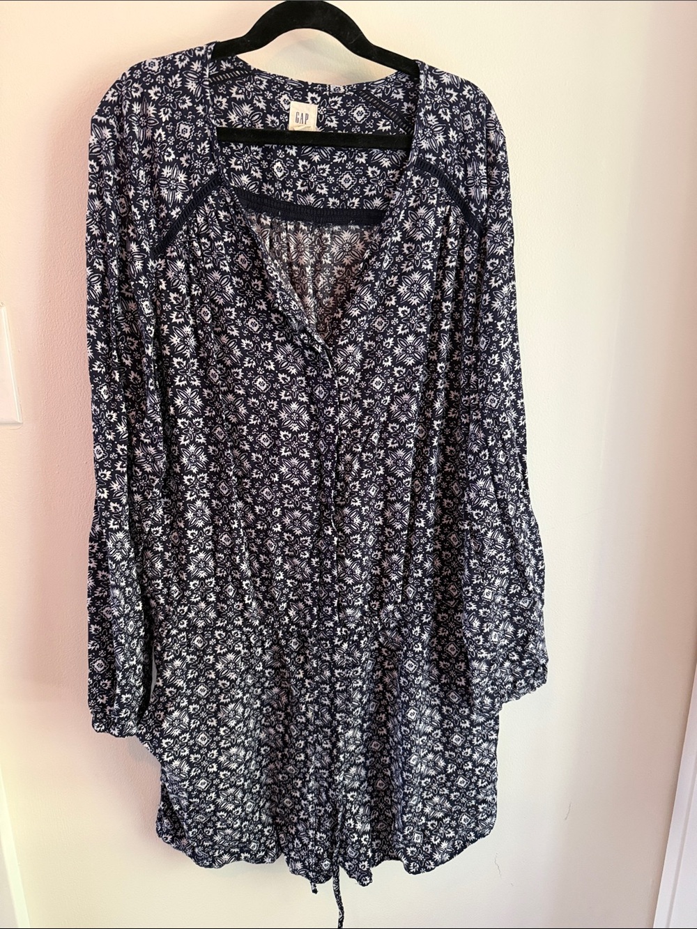 GAP Navy and White Floral V-Neck Drawstring Romper